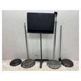 (2) Weighted Base Microphone Stands, 2 Extra Bases and Music Stand