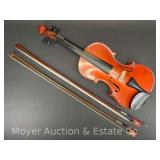Lark Violin, with Hard Case and Bow, Worn/Cracked Fingerboard, 23.5" Long