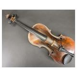 Antique Violin, Unmarked, with Hard Case, No Bow, 24" Overall Length