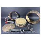 (3) Early Drums, Cymbals, Ludwig Bass Drum Pedal, Snare Stand, Etc.