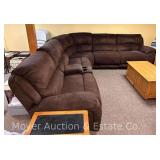 Brown Suede Sectional Sofa, 2 Reclining Seats, Approx. 11ft x 9.5ft
