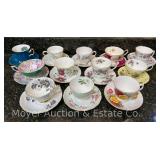 Collection of 12 China Teacups and Saucers
