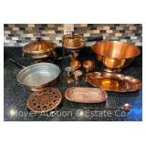 Large Copper Serving Bowl, Copper and Brass Chafing Dishes, Etc.