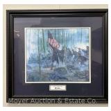 Civil War Lithograph Print: " Hero of Little Round Top" by Morton Kunstler, framed 18" x 20"