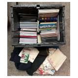 Tote of Linens, Apron, Journals, Etc.