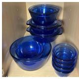 Group of Corningware Casserole Dishes & Mixing Bowls, all Cobalt Blue Glass