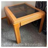 Oak End Table with Smoked Glass Top, 22"x26"x19"h