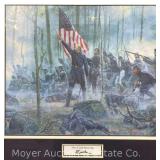 Civil War Lithograph Print: " Hero of Little Round Top" by Morton Kunstler, Framed 18" x 20"