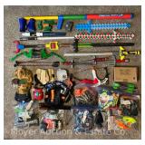 Group of Nerf Bullets, Foam Swords, Bows, Etc.