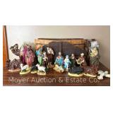 Nativity Set with Ceramic Figures, 2.5”-7”h