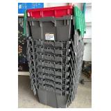 (8) Monoflo Flip-tops Stacking Storage Totes and 2 Similar Totes, All are Clean