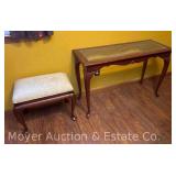 Cherry Entry Table with Glass-top & Cherry Bench with Upholstered Seat, 42" & 21"w
