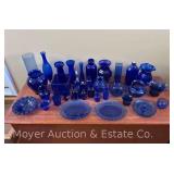 Group of Cobalt Glass Vases, Bottles, Etc.