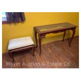 Entry Table, Glass Top and Small Bench with Upholstered Seat and Wood Frame, 21" and 42"w