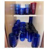 Group of Colored Drinking Glasses and Stemware, Most Cobalt, Asst. Styles