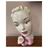 Pottery Head Vase, 9"h