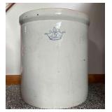 5 Gallon Stoneware Crock with Blue Crown Mark, with Cracked Lid, 14"h