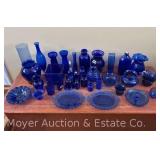 Group of Cobalt Blue Glass incl. Vases, Bottles, Etc.