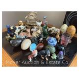 Group of Small Figurines Incl. Dogs, Marble Eggs, Cat Salt & Pepper, Etc., 1"-4"h