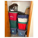 Group of Christmas Decor, Linens, Glassware, Lights, Etc.