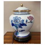 Cloisonne Lidded Jar, with Pedestal, Jar is 10"h