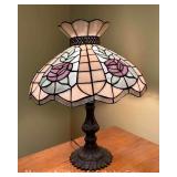 Stained Glass Table Lamp, Metal Base, 19"h
