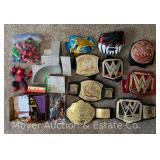 Group of Wrestling Belts, Marvel Superhero Toys, Finger Skateboards, Etc.