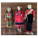 (3) Hand-made Native American Dolls, 8"-11" Long