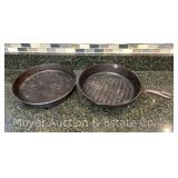 Pampered Chef Stoneware Baking Dish and Lodge Cast Iron Pan, 11"w