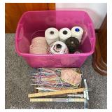 Large Group of Knitting Needles with Yarn