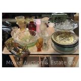 Group of Colored Glass, Punchbowl and Cups, Serving Dishes, Etc.