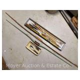 Group of Hunting and Pocket Knives, Broken Wood Shaft Arrows, and 2 Wood Bows