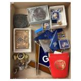 Group of Masonic Belt Buckles, Pins, Tie Clips, Etc.