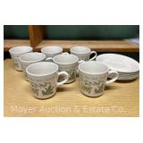 (7) Corelle Mug and Saucer Sets, "Thymeless Herbs" Pattern