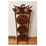 Three Tiered Folding Pie Stand, Carved Wood, 41"h