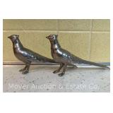 Pair of Pheasant Salt and Pepper Shakers, Silver Tone Metal, 7"w