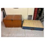 Camping Mess Kit Chests w/Contents 30"x19"x18"h and Wood Folding Table, 35"x22"x7"h when Collapsed