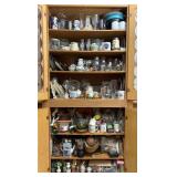 Contents of Cabinets, Bar Glasses, Dinnerware Set, Serving Dishes, Colored Glasses, Etc.