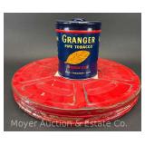 Granger Pipe Tobacco Tin, 6"h and  Vintage Movie Reel Tin, 14.5"w