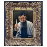 Caspar Mine (1905- ) Painting on Board Portrait of Rabbi, Framed, 17"x14"