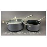 (2) All-Clad Non-Stick Pots, One with Glass Lid, 7.5" and 9"w