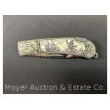 Sam McDowell "Humpback Sky Hopping" Scrimshaw Carved Pocket Knife, 2006
