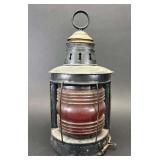 Antique Ship Port Light, Red Glass Globe, 13"h
