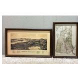(2) Framed New Hampshire Prints, Matching Frames, 26"x18" and 21"x33"