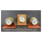 (2) Weems & Plath Quartz Ships Clocks and Thermometer/Barometer, Each 5"w