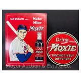 (2) Moxie Reproduction Tin Signs, 11" Round and 16"x12.5"
