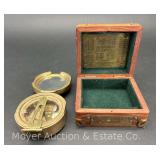 Vintage Brass Brunton Compass, with Wood Box