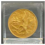 1975 Bicentennial Navy Medallion Lucite Paperweight