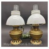 Pair of Small Oil Lamps, Electrified, 12"h