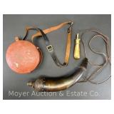 Powder Horn, Powder Measurer, and Canteen
